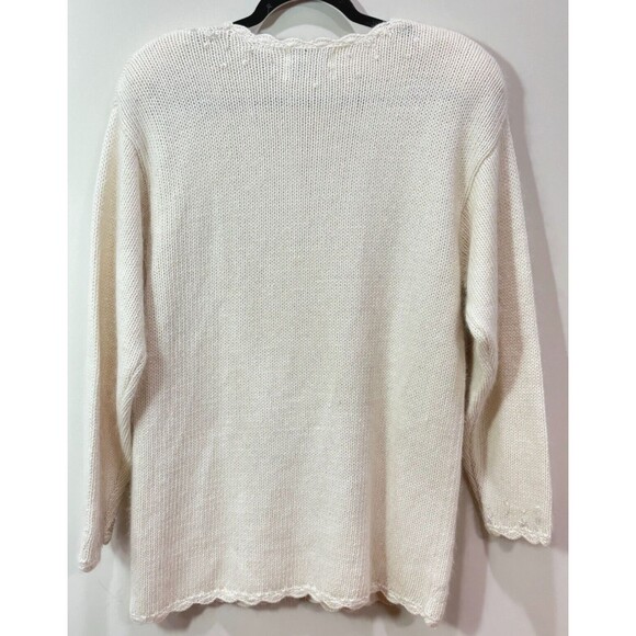 VTG 90s Croft Barrow Hand Knit Chunky Sweater sz M Ivory Ramie Angora Beaded Y2K - Picture 8 of 16
